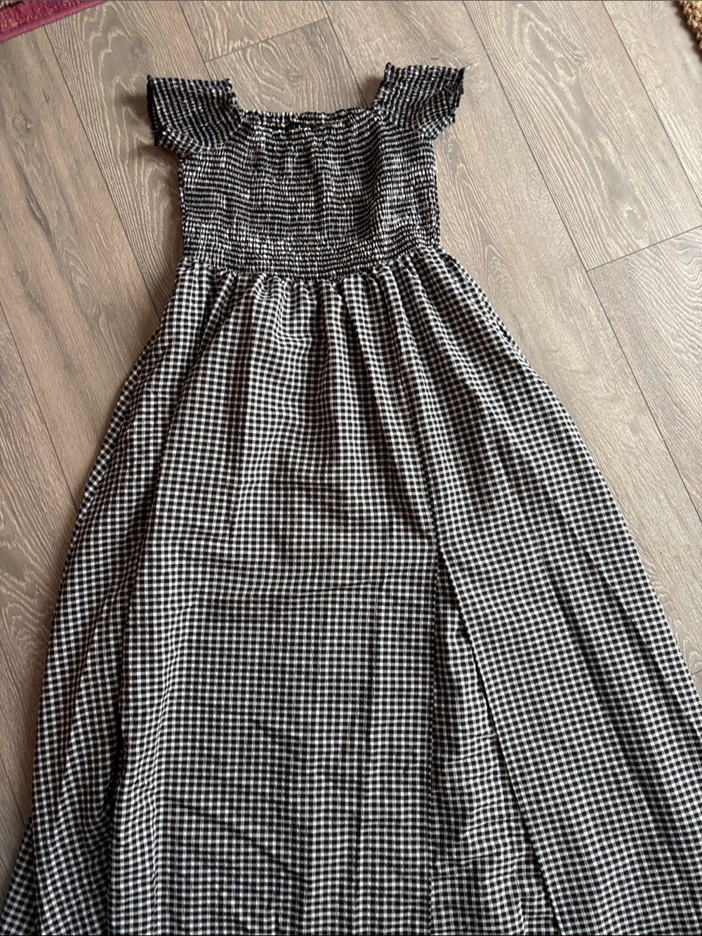 Black & White Gingham Maxi Dress with Smocked Bodice